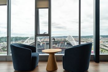 Lounge seating area with and bridge views